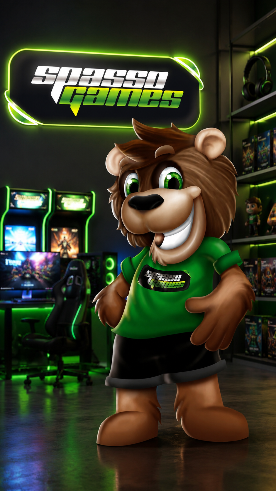 Mascote e identidade visual da marca Espaço Games